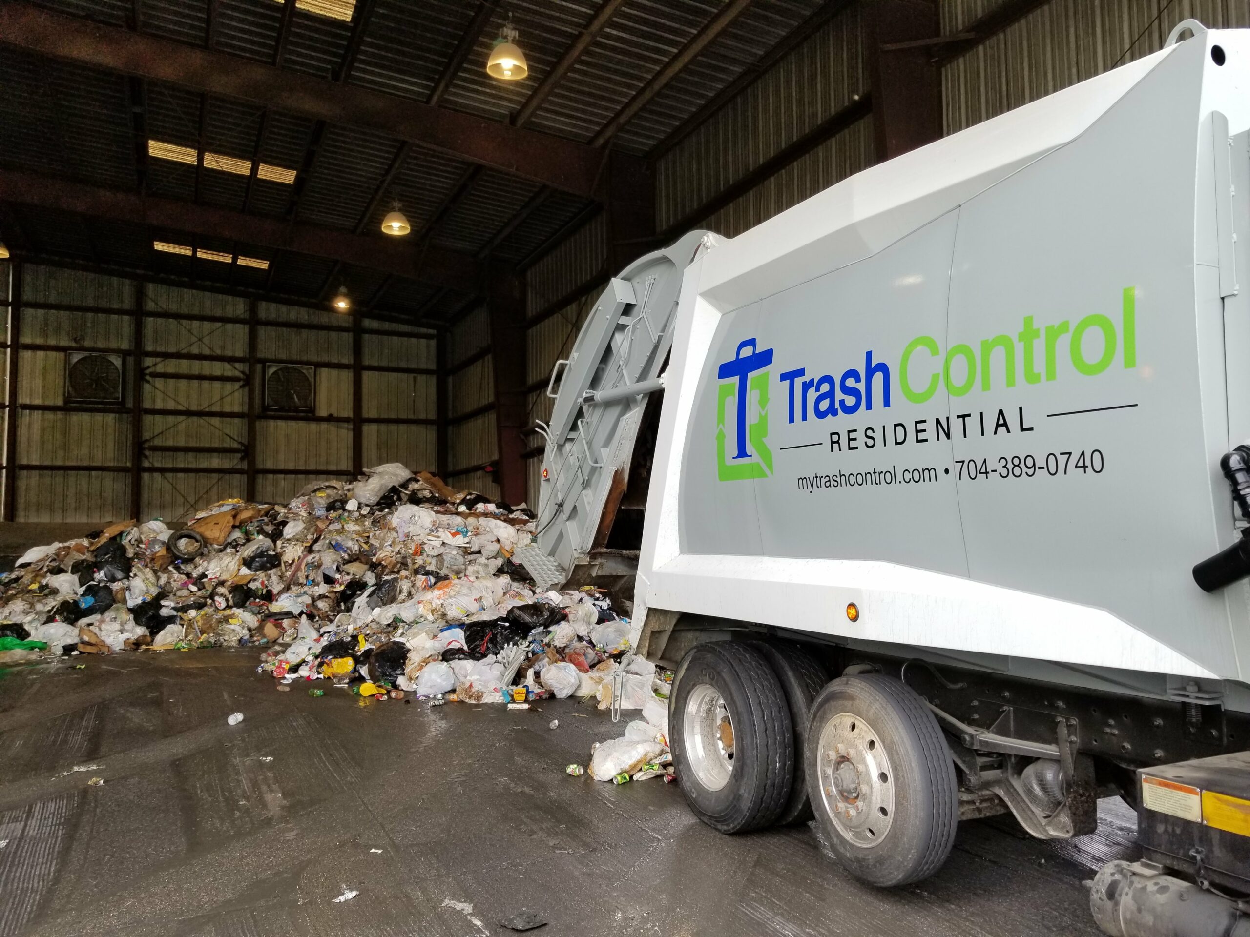 Garbage Truck offloading residential garbage at Union County NC transfer station. From here it is transferred to the landfill.